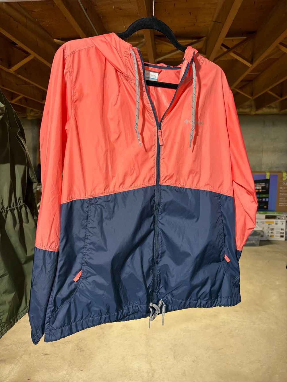 Columbia Coral and Navy Hooded Shell Jacket